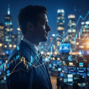 Curso de Analista de Inversión. Silueta de analista financiero con gráficos de bolsa y valoración de empresas en su interior.
