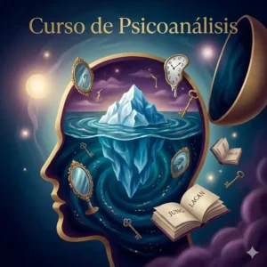 Ilustración artística del inconsciente con un iceberg dentro de una silueta humana, portada del Curso de Psicoanálisis online de Espacio Gnosis.