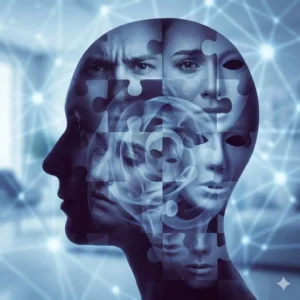 Silueta humana con laberinto de emociones representando trastornos de la personalidad y terapia.