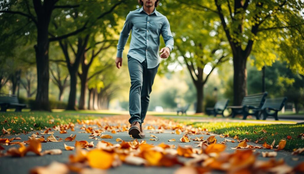 Una persona camina para preparar una conversación familiar difícil Una persona camina para preparar una conversación familiar difícil